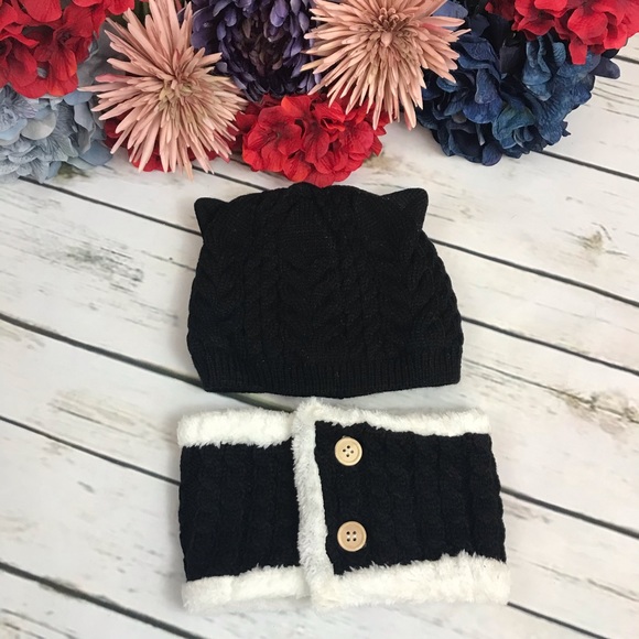 Baby/Toddler Black Hat with Ears Ring Scarf - Picture 2 of 9